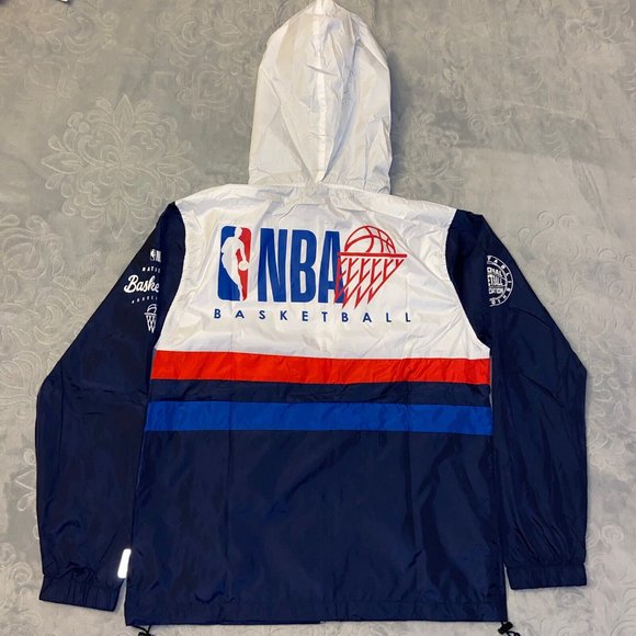 NBA Mens Hooded Windbreaker Jacket White Blue Red Size Large‎ Full Zip - Picture 3 of 10